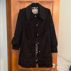 Steve Madden Ladies Black Jacket Mid-Length Button Front Size Large